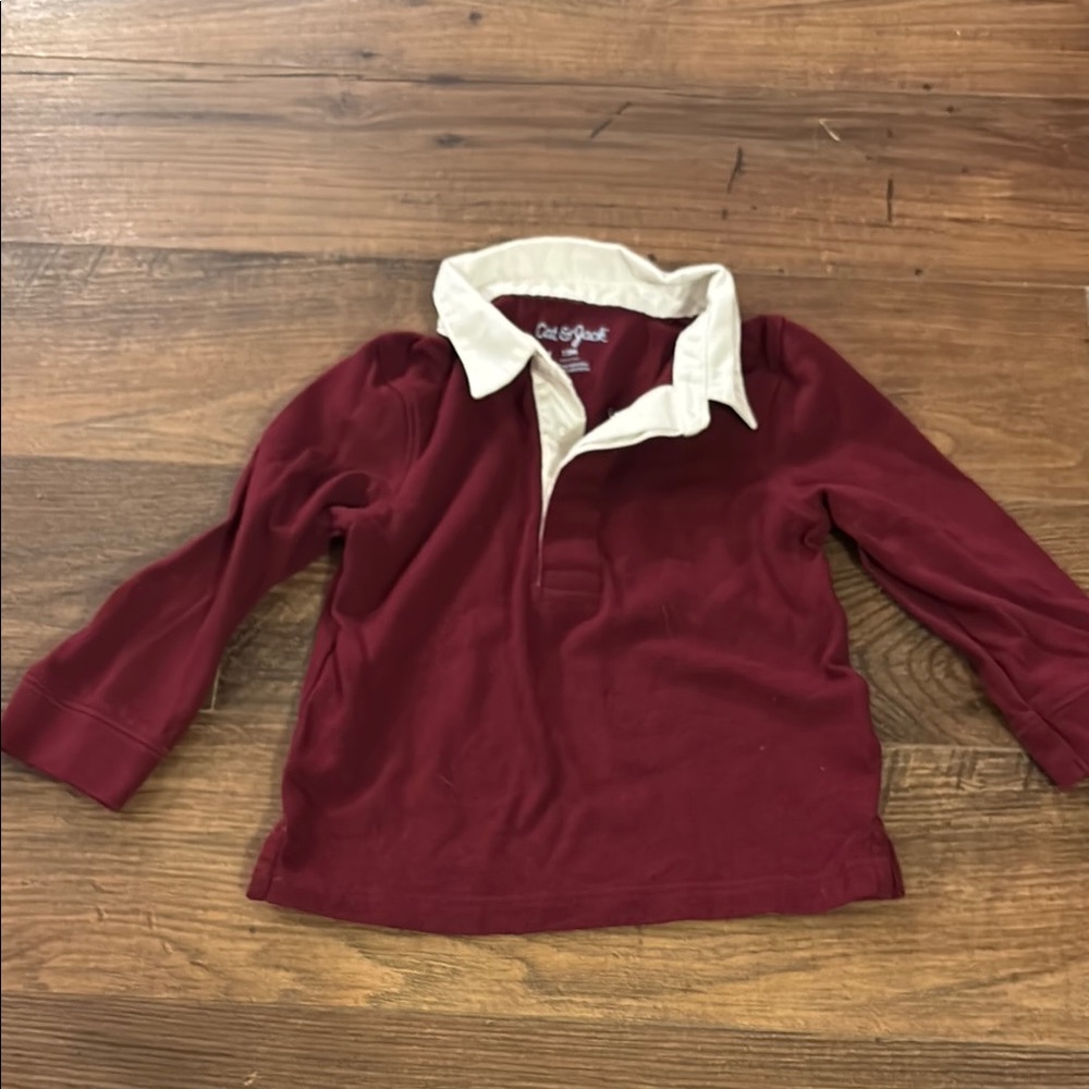 Cat & Jack Red and White Polo Shirt with Long Sleeves
